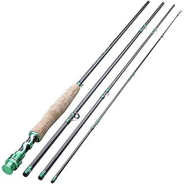 Imagem de Vara de pesca com mosca de alto desempenho, 4 peças, ação rápida, fibra de carbono im8, vara de pesca com mosca, para pesca em água doce-preta. Vara de pesca e molinete, verde