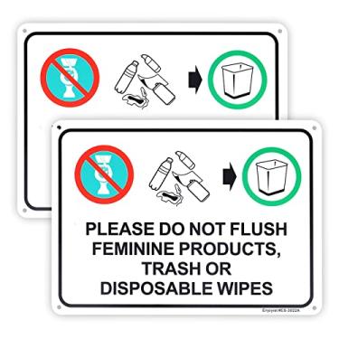 Imagem de 2-Pack Please Do Not Flush Feminine Products, Trash Or Disposable Wipes Sign，10"x 7" Plastic Sign