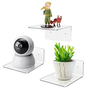 Imagem de Ludery Pacote com 3 prateleiras flutuantes pequenas para parede, mini prateleira de parede de acrílico de 10 cm para quarto, banheiro, sala de estar, escritório (2 tipos de instalação)