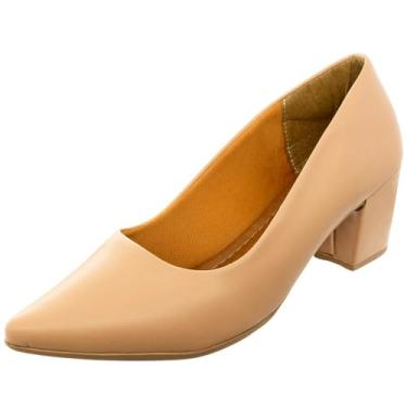 Imagem de Sapato Scarpin Bico Fino Salto Baixo Grosso Confortável Via Angel 22.01 (Pele, BR, Adulto, Numérico, 40)