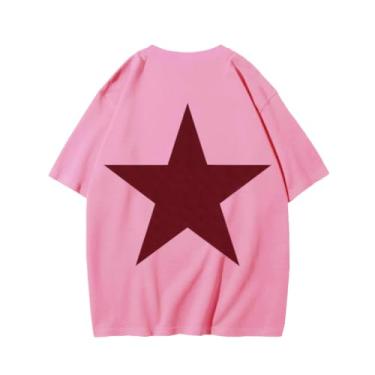 Imagem de Aelfric Eden Star Camiseta masculina estampada grande para mulheres Y2k Streetwear manga curta verão tops, A1 - rosa, M