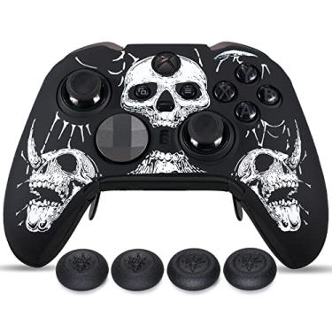 Imagem de YoRHa Película de silicone entalhada a laser para controle Xbox Elite Series 2 x 1 (caveiras brancas) com 4 pegas exclusivas para polegar
