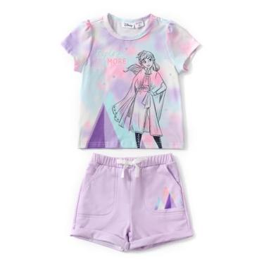 Imagem de Disney Conjunto de 2 peças Frozen Girl de verão, camiseta curta, sem mangas, calça curta, Rosa, roxo, 3-4 Anos