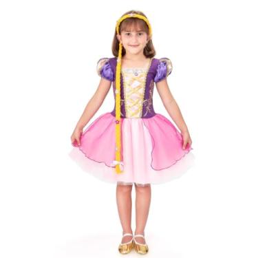 Imagem de Vestido Curto Fantasia Princesa Rapunzel Enrolados Infantil Menina Luxo (Vestido, GG(9/10ANOS))