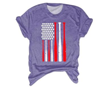 Imagem de Camiseta feminina de beisebol, estampada, manga curta, gola redonda, caimento solto, camiseta de corrida de verão, 2 - roxo, G