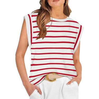 Imagem de Camiseta feminina gola redonda verão 2024 top solto estilo casual colete em elegância listrada, Vermelho S, Tamanho Único