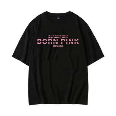 Imagem de Camiseta K-pop Born Pink Album com suporte impresso, gola redonda, manga curta, mercadoria para fãs, Preto, XXG