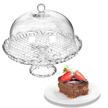 Imagem de Boleira Clássica de Vidro Bandeja de Bolo Com Tampa e Pé Alto 31cm