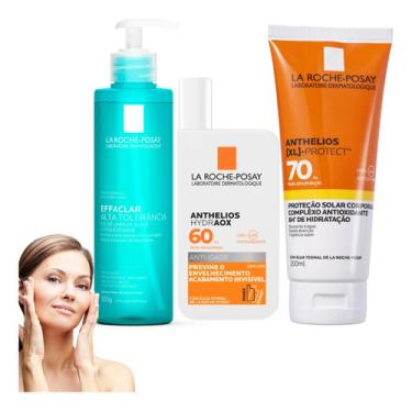 Imagem de Kit Effaclar Gellimpeza Antheliox Xl 70 Hydraos 60 La Roche Gel de Limpeza Alta Tolerância Protetor Solar Facial FPS60 Anti-Idade Protetor Solar Corporal FPS70