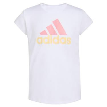 Imagem de adidas Camiseta feminina de manga curta Aeroready Poly gola redonda, Bos branco e rosa, P