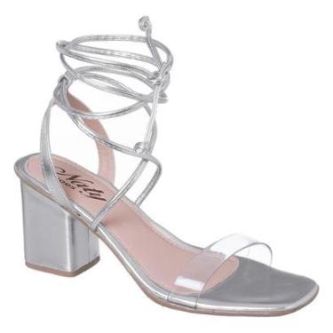 Imagem de Sandália 41,42,43 Feminina Vinil Transparente Amarração Salto Grosso Confortavel Casual-Feminino