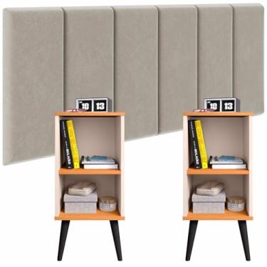 Imagem de Conjunto Cabeceira Cama Casal 1,40 Com Criado Quarto Luxo (Bege - Off White/Cinamomo)