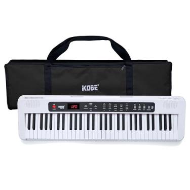 Imagem de Kit Teclado Arranjador Kobe KB-150 WH Branco 5/8 61 Teclas Com Capa Preta