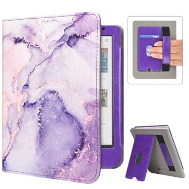 Imagem de Caweet Capa para Kobo Clara Color/BW 15 cm versão 2024, capa protetora dobrável de couro PU premium com compartimento para cartão e alça de mão, mármore lilás