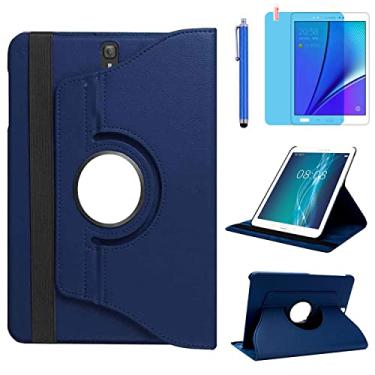 Imagem de Capa para Samsung Galaxy Tab S3 9,7 polegadas 2017 (SM-T820 SM-T825 SM-T827), suporte giratório de 360 graus, capa protetora completa, com caneta Stylus, película de tela (azul escuro)