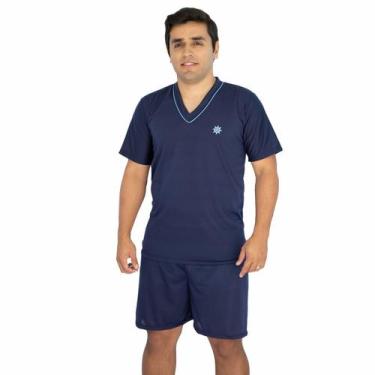 Imagem de Pijama Masculino Curto Verão Liso Gola V - Perola Pijamas, GG, Verde e