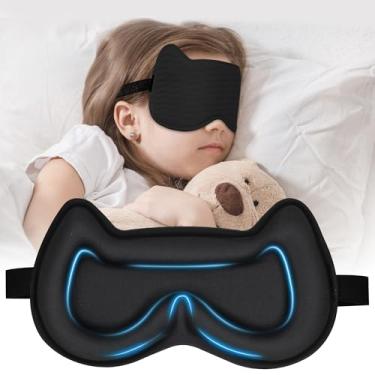 Imagem de Máscara de dormir infantil 3D: Máscaras de dormir com bojo contornado em 3D, cobertura de olhos para dormir com alça ajustável, espuma de memória leve para olhos noturnos para meninos meninas