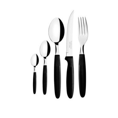 Imagem de Faqueiro Ipanema 30 Peças Lâminas Em Aço Inox Cabo Preto Ptop - Tramon