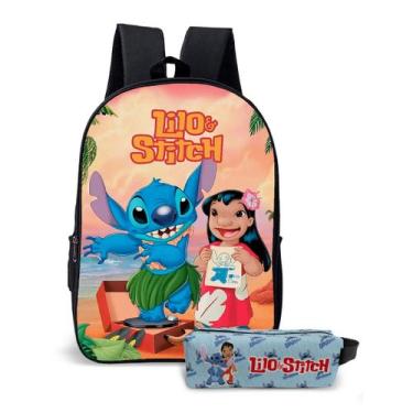 Imagem de Kit Mochila e o estojo Escolar Masculino Feminino Stitch Volta às Aula