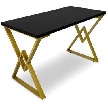 Imagem de Mesa P/ Escritório Jantar Gamer Ouro 1,00x0,60 Em Aço Tampo Em Madeira