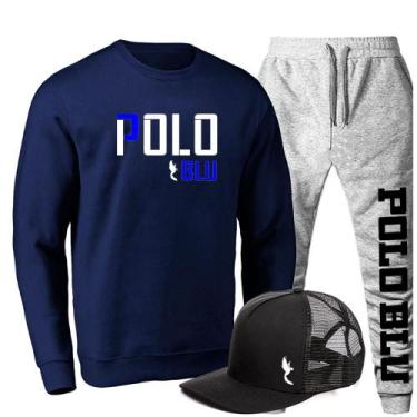 Imagem de Conjunto Moletom Casual Masculino Sem Capuz + Boné Dia a Dia - Polo Bl