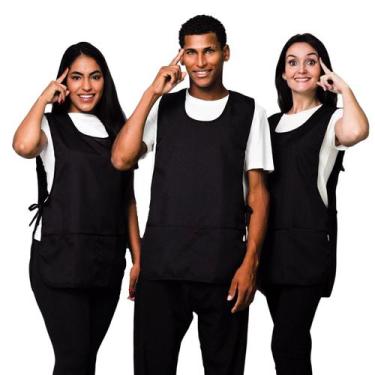 Imagem de Kit 2 Avental Bata Preto Liso Oxford Com 2 Bolsos LojaLoja Frente e Co