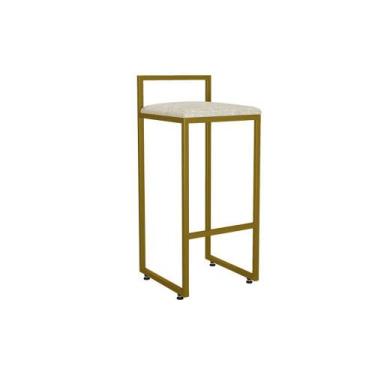 Imagem de Banqueta Alta Industrial 0,63 cm Metal Dourada Linho Cru - Belliv Deco