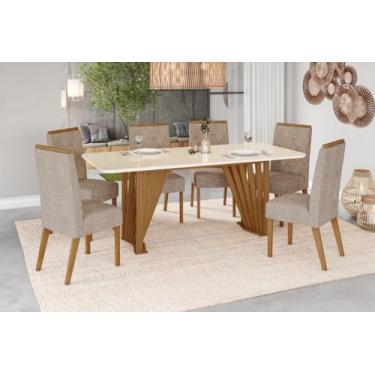 Imagem de Mesa de Jantar Adriana 180 C. Vidro 6 Cad. Nina Creme - Henn - LM DECO