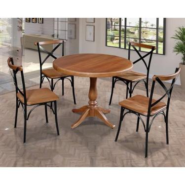 Imagem de Mesa Jantar Madeira Maciça Redonda 80cm Madalena 4 Cadeiras Paris Base