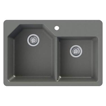 Imagem de Transolid GTDO3322-17-1 Genova SilQ Granito 1 Orifício Duplo Montagem Pia de Cozinha, 83,8 cm C x 55,8 cm L x 25,4 cm A, Cinza