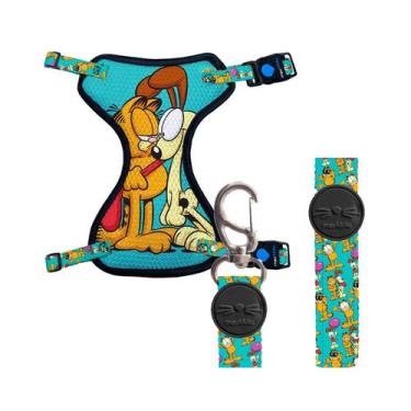 Imagem de Peitoral e Guia MeuMiAu Style Garfield 3 Turquesa para Gatos - MeuAuAu