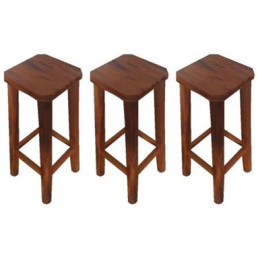 Imagem de Kit 3 Banquetas Alta Assento Quadrado Sem Encosto Madeira de Demolição