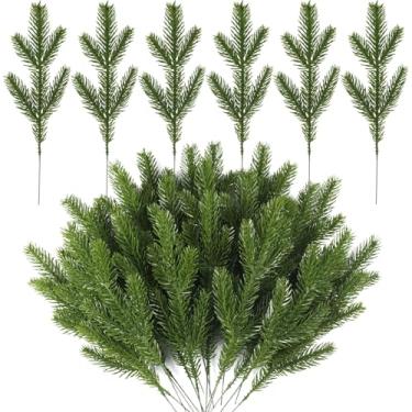 Imagem de Ramos de pinheiro artificiais, 60 hastes de vegetação de Natal, agulhas de pinheiro, galhos de enchimento de árvore de Natal, palhetas de pinheiro para guirlandas, grinaldas, enfeites de Natal,