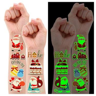 Imagem de Partywind Tatuagens luminosas de Natal para artigos de festa infantil, 185 estilos de bonecos de neve de Papai Noel, adesivos de tatuagem que brilham à noite, enfeites de meias infantis, lembrancinhas