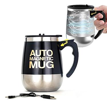 Imagem de daasigwaa Caneca de agitação automática - copo de aço inoxidável elétrico magnético recarregável para escritório/cozinha/viagem/café em casa/chá/chocolate quente/leite - 400 ml/382.7 g (preto)