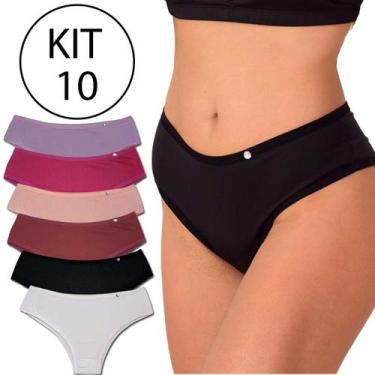 Imagem de Kit 10 Calcinhas Femininas Atacado Lingerie microfibra Cintura alta Ta
