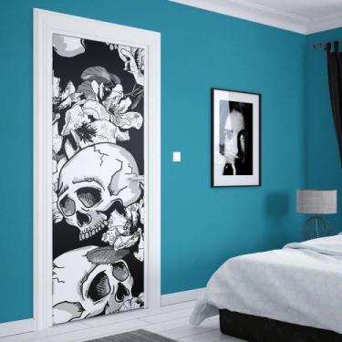 Imagem de Adesivo de Porta Caveira Floral 06 - Império da Impressão, G - 90cm x 