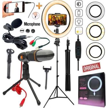 Imagem de Kit Youtuber Lapela Microfone Condensador de Mesa Celular Tripé Profis