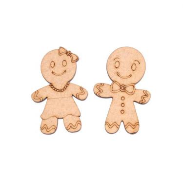 Imagem de Kit 4 Apliques Casal de Biscoito Natal MDF Cru Artesanato Decoração - 