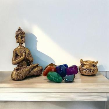 Imagem de Kit Decorativo Mini Buda Pedra 7 Cháckras Incensário Enfeite0 - HC Dec