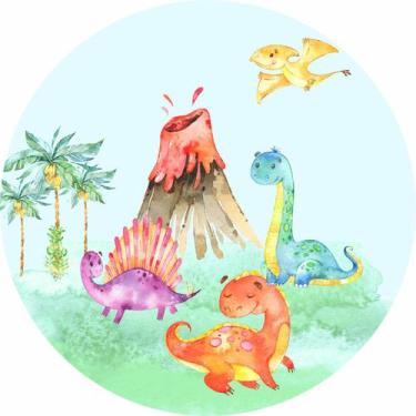 Imagem de Painel de Lona Redondo Dino Aquarela - Fabrika De festa, 100x100cm
