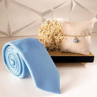 Imagem de Kit gravata mais pulseira para padrinhos de casamento azul serenity gr