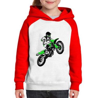 Imagem de Moletom Infantil Motocross Jump Verde - Foca na Moda, Branco, Vermelho
