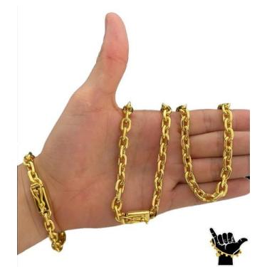 Imagem de Corrente Cadeado 8mm + Pulseira - Banhado a Ouro 18k - ToJoia18k, 70cm
