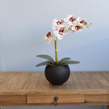 Imagem de Arranjo de Orquídea Tigre de Silicone no Vaso Preto  Formosinha