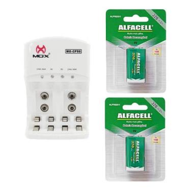 Imagem de Kit Carregador Bivolt Mais 2 Baterias 9v Recarregaveis Pilha Retangula