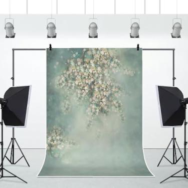 Imagem de Pano de fundo abstrato de flores azuis 2,4 x 3 m vintage aquarela pintura a óleo branco floral cenário retrô floral casamento casamento recém-nascido chá de bebê retrato de fundo decoração de estúdio