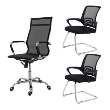 Imagem de 1 Presidente Eames Mesh + 2 Fixas Detroit Preta - Cadeiras INC