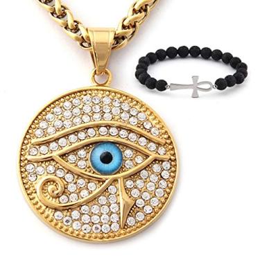 Imagem de Colar de Olho de Horus com Pingente Redondo Dourado GUNGNEER com Símbolo de Proteção do Faraó Egípcio Joia de Aço Inoxidável