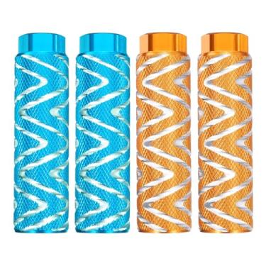 Imagem de HARFINGTON 2 pares de pedais de bicicleta de liga de alumínio traseiros para acrobacias antiderrapantes servem para eixos de 9,5 mm para mountain bike BMX, azul celeste e amarelo